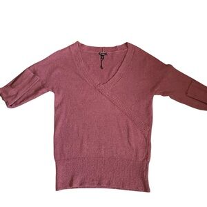 Express Faux Wrap Boucle’ Sweater in Dusty Mauve